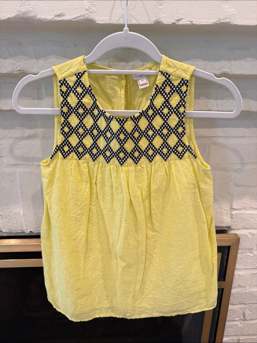 J. Crew Yellow Tank with Navy Diamond Embroidery